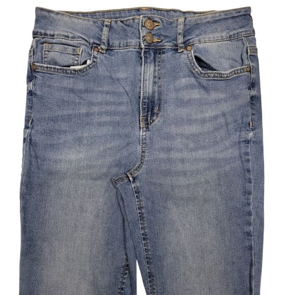 High Rise Waist Bootcut Denim Jeans Light Wash Junior Size 7 Double Button - Picture 3 of 10